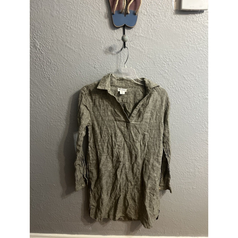 Artisan NY Women Shirt Dress Olive Size 2‎ Long Sleeve Linen